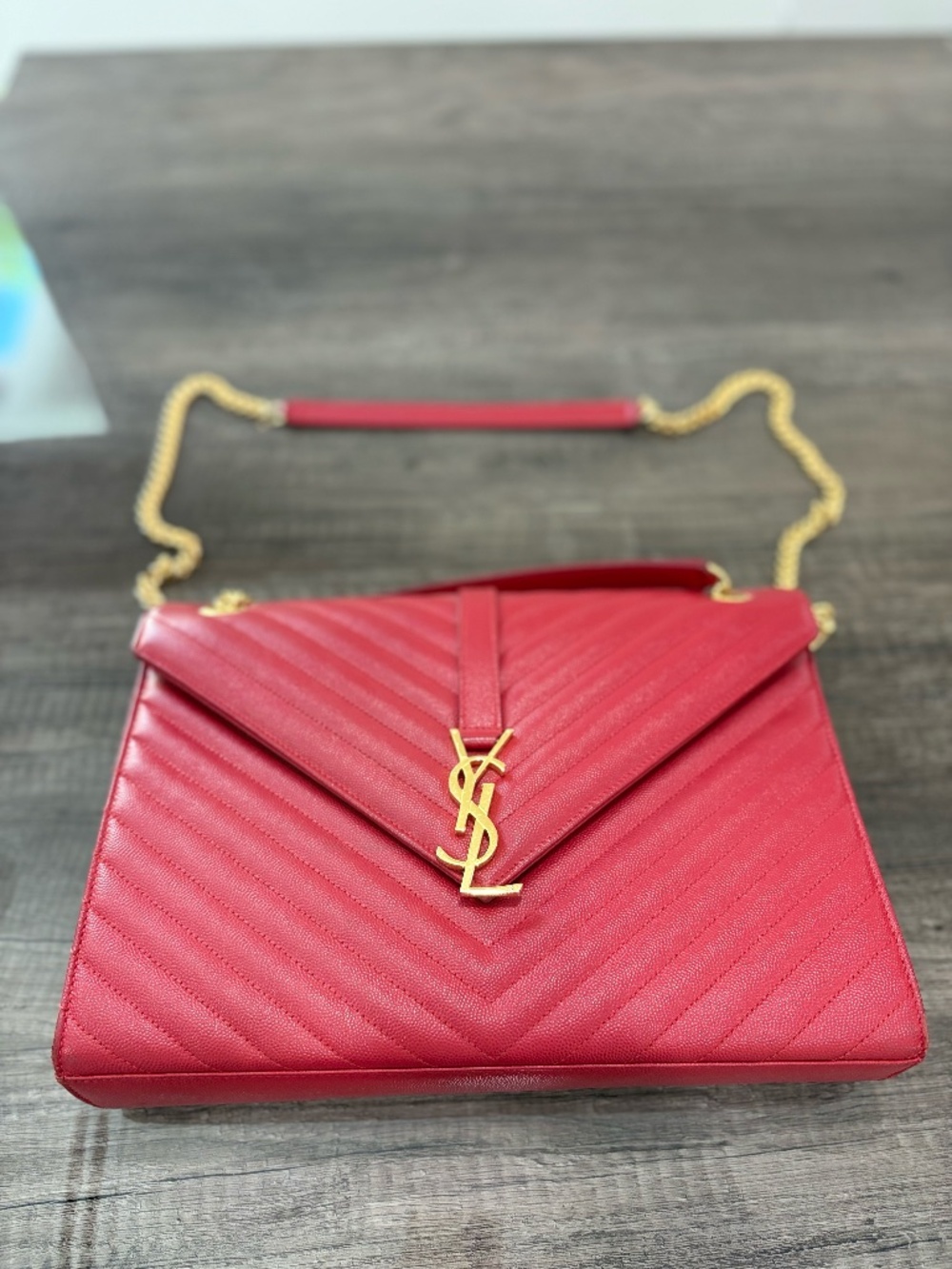 Red YSL Envelope Chain Bag